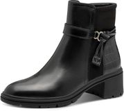 Tamaris - Dames - Enkellaarzen - Zwart - Leer/Textiel/Synthetisch - Hakhoogte 3-4 cm