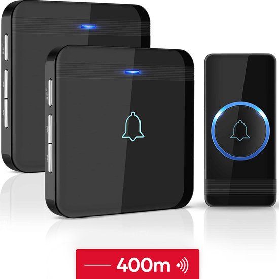 SAVS Draadloze deurbel met 2 ontvangers - Zwart - Bereik 400 meter - Waterdicht - 52 melodieën