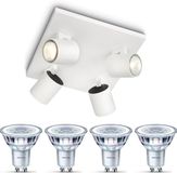 Philips LED Philips Runner Opbouwspot (Wit) - Warmwit Licht - Plafondspot met 4 Lichtpunten - GU10 - Niet Dimbaar