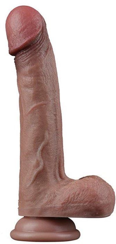 LoveToy - Dubbellaagse siliconen dildo 22,5 cm (Ø 4,2 cm) - Bruin