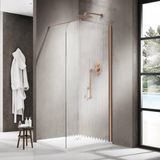 FortiFura Galeria Inloopdouche - 100x200cm - afgeronde glaswand - rechts - ribbel - glas - wandarm - PVD - geborsteld koper