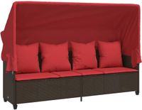 vidaXL Lit de jardin avec auvent et coussins poly rotin marron