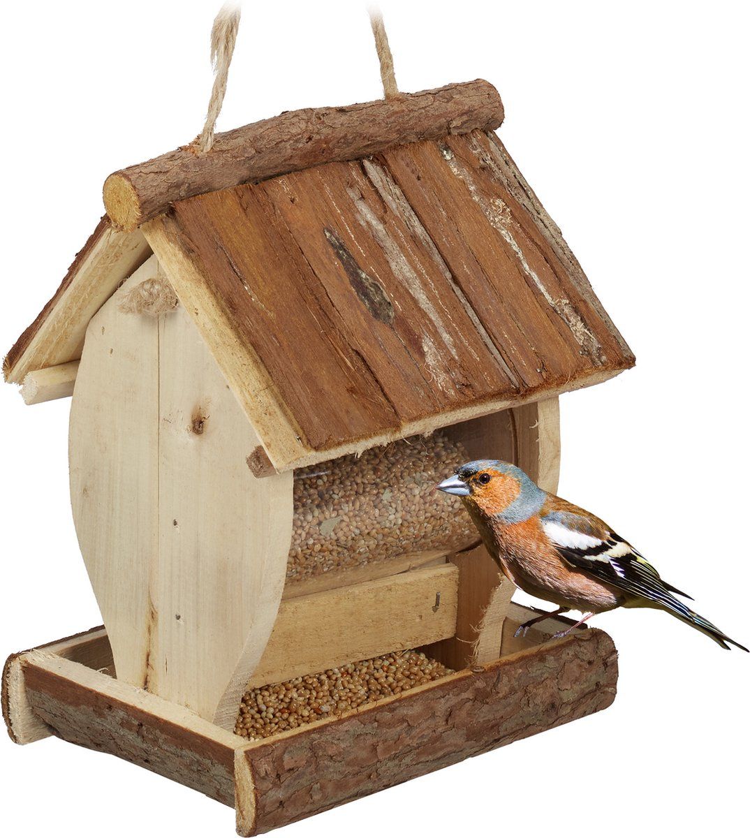 Relaxdays vogelvoederhuisje hangend - voederhuisje tuinvogels - houten vogelhuisje tuin