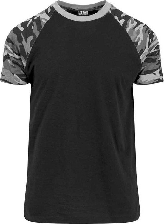 Urban Classics Raglan Contrast Tee Heren T-shirt - Zwart/Donkercamouflage - XL