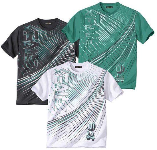 ATLAS FOR MEN Set van 3 Active Sport T-shirts Heren 4XL Antraciet, Groen, Wit