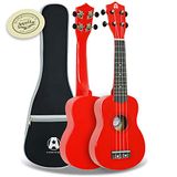 A-Star sopraan ukelele voor beginners in rood met premium Aquila-snaren, gratis gewatteerde tas