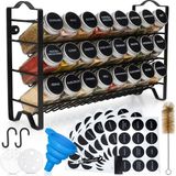 Merkloos Deco Haus Kruidenrek Met Kruidenpotjes, 3-Laags Metalen Kruiden Organizer, Keuken Sorteerset Met 24 Kruidenpotjes, 48 Etiketten, Borstel, Trechter, Haken, Vrijstaand of Aan de Muur te Maken, Zwart