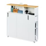 Relaxdays badkamerkast smal - 6 vakken - wieltjes - ruimte voor wc-borstel - 17 cm breed - wit