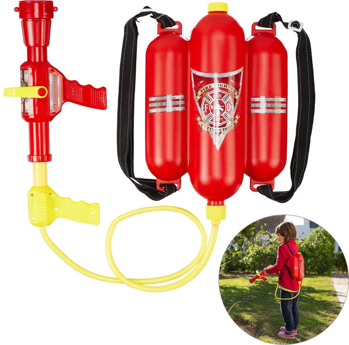 Relaxdays Waterpistool Brandweer Kinderen - Met Rugzak - Rood