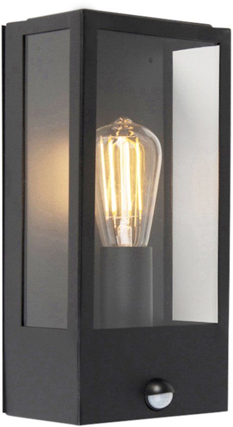 QAZQA Rotterdam - Wandlamp met sensor - 1 lichts - D 100 mm - zwart - 8718881071423