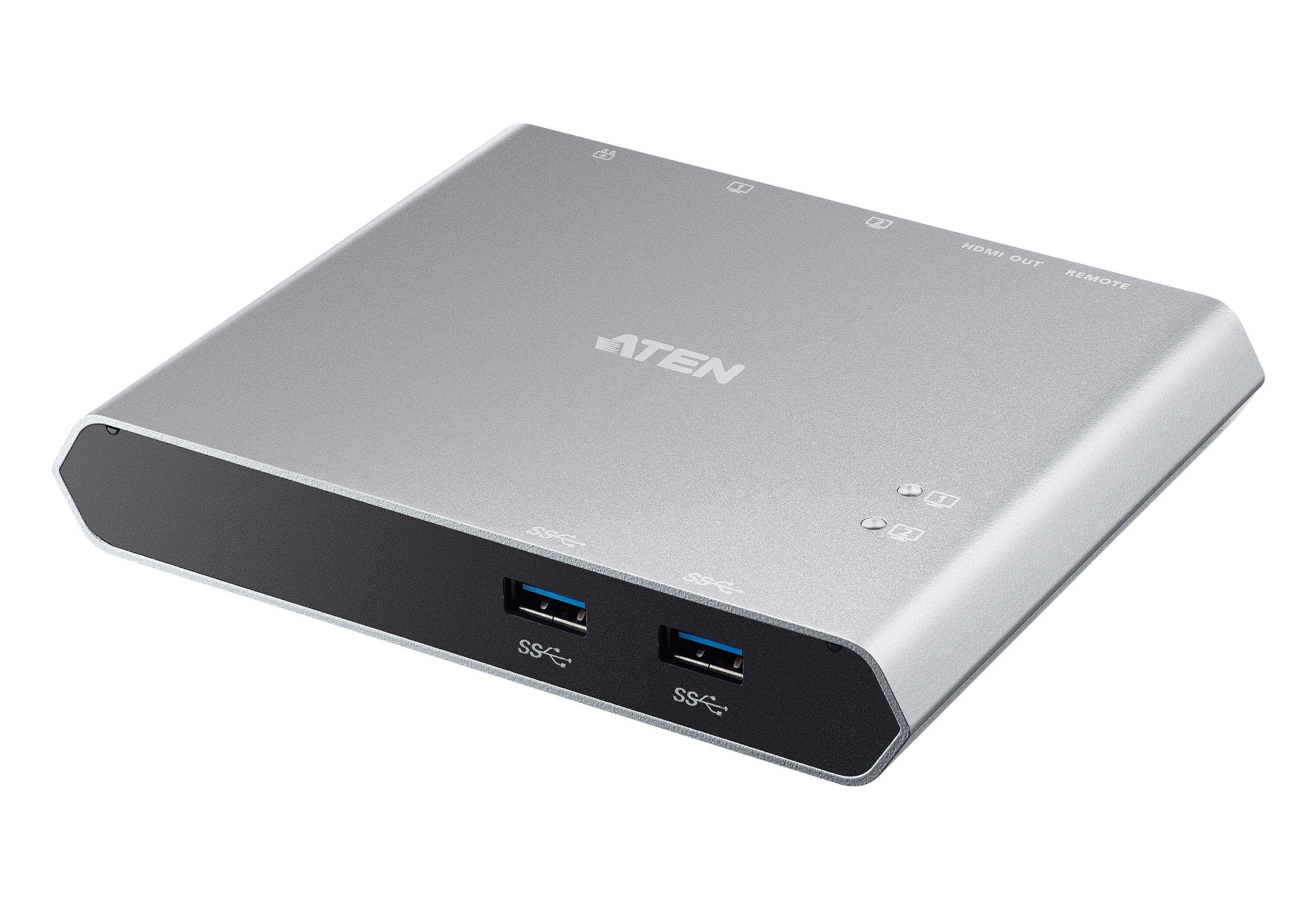 ATEN US3310 - 2-Port USB-C Gen 1 Dock Switch with Power Pass-through - Silver