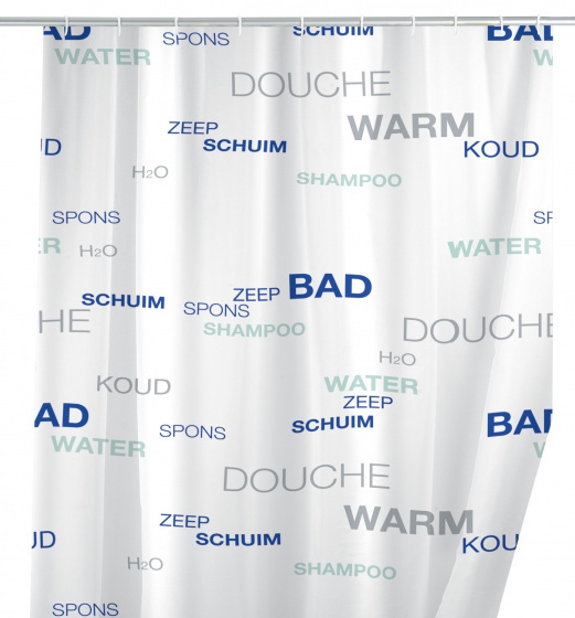 WENKO douchegordijn Water 180 x 200 cm peva wit/blauw Douchegordijn
