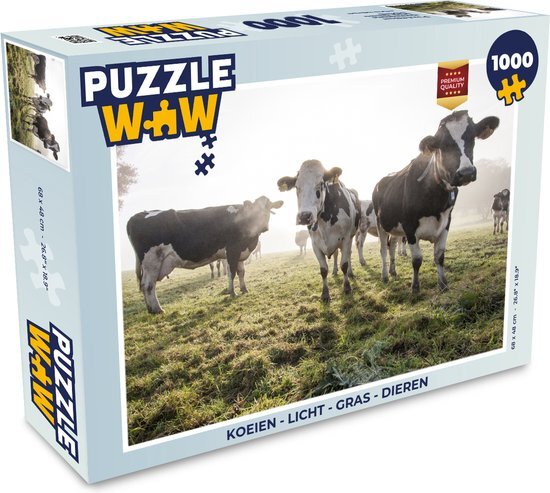 MuchoWow Puzzel Koeien - Licht - Gras - Dieren - Legpuzzel - Puzzel 1000 stukjes volwassenen - Sinterklaas cadeautjes - Sinterklaas voor grote kinderen