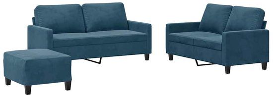 vidaXL 3-delige Loungeset met kussens fluweel blauw