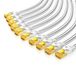 Primewire LAN-kabel, set van 10, CAT 7, plat netwerkkabel, 10 Gbit/s, U/FTP PIMF afscherming, vergulde RJ45-connectoren, katoenen mantel, patchkabel, 10 stuks, 0,25 m, wit