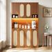 OKWISH Buffetkast – Hoge Opbergkast Met 8 Deuren En LED-Verlichting – Voor Eetkamer Woonkamer Of Hal – MDF En PE-Rattan Naturel – 106x40x178 cm