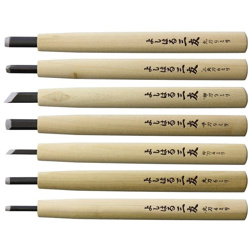 Yoshiharu Y-7 Mitomoto Japanese Wood Carving Knives, Set of 7