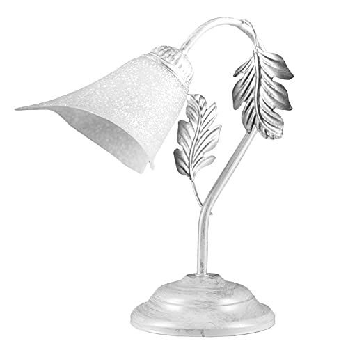 ONLI Marilena Tafellamp - Metaal Wit/Spennelzilver - Witte Glazen Lampenkap - 29 x 35 cm