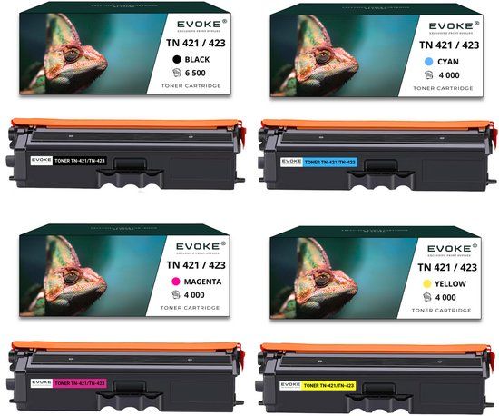 Evoke Set van 4 Brother TN 421 / 423 CMYK printercartridges