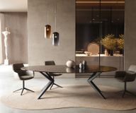 DELIFE Table à manger Edge Ovale 280x130 Verre relief fumé noir Design 3D Zenthara Métal noir biseauté