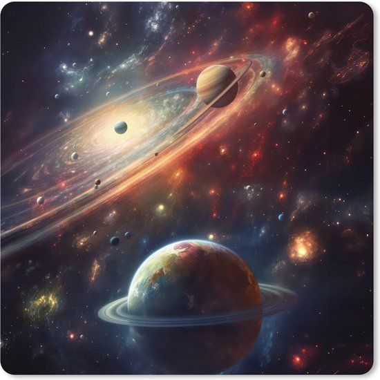 MousePadParadise Muismat XXL - Ruimte - Planeten - Neon - Sterren - 40x40 cm - Bureau onderlegger - Bureau mat - Multicolor