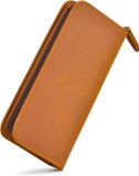 SnelShoppen Luxe Porte-stylo en cuir Marron Crazy Horse