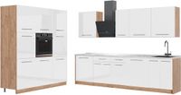 Vicco Complete keukeneenheid Fame-Line, Wit Hoogglans/Goudkleurig Eiken, 460 cm, WB Marmer