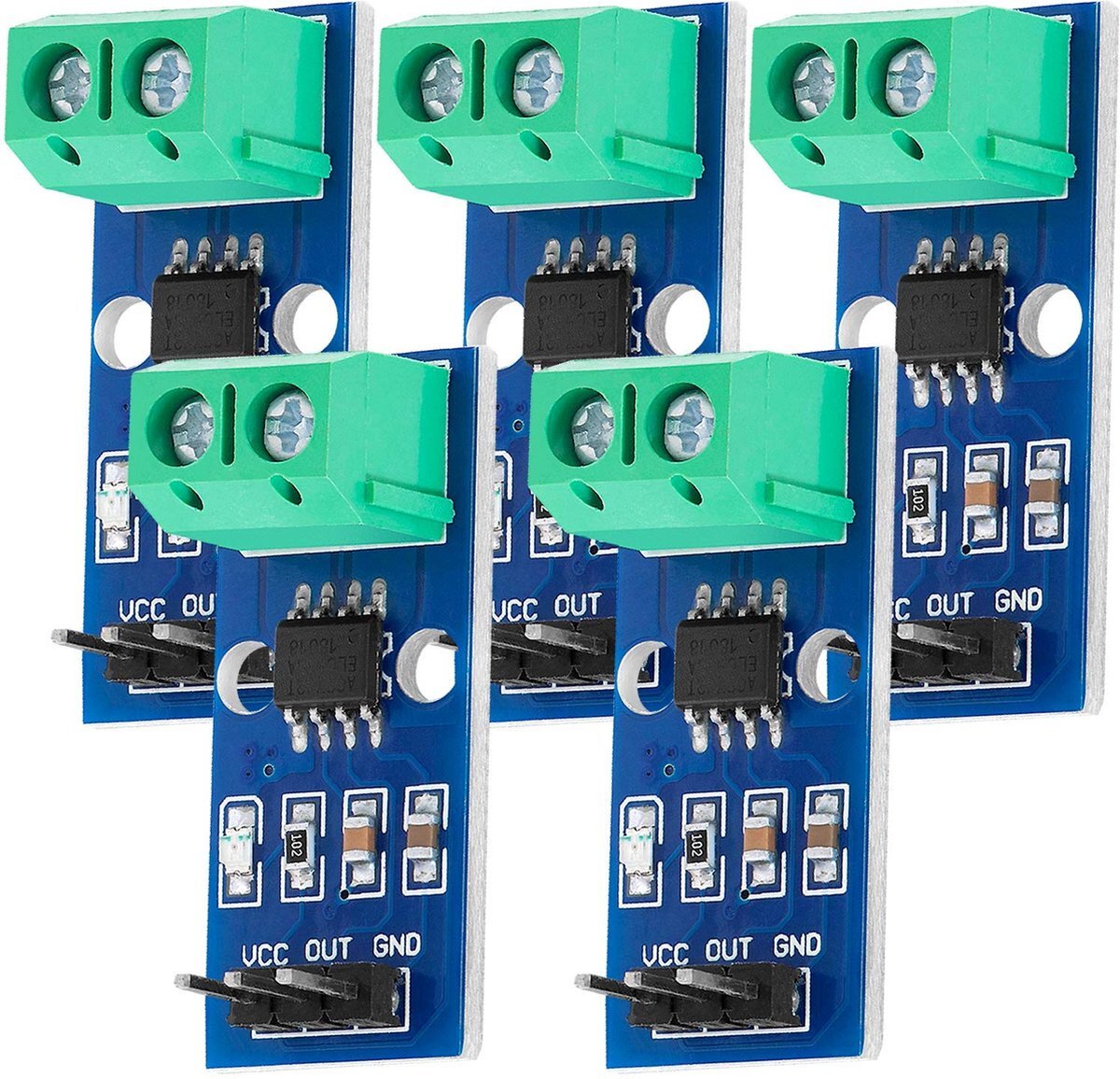 AZ Delivery 5 x ACS712 30A Ampère Huidige Sensor Range Module Huidige Sensor compatibel met Arduino Inclusief E-Book!