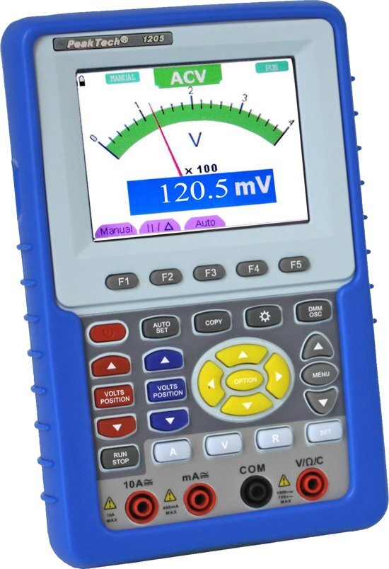 Peaktech 1205 20 MHz / 2 CH ~ 100 MS / s ~ Handheld -Oscilloscoop met digitale multimeter