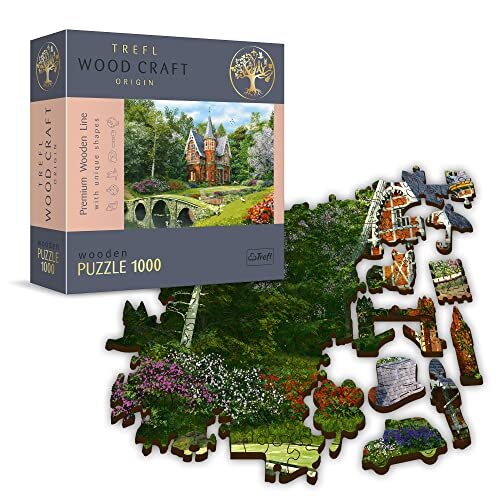 Trefl - Houten puzzel, Victoriaanse huispuzzel - 1000 elementen, Wood Craft, onregelmatige vormen, 100 figuren van Engelse monumenten en symbolen, moderne premium puzzel, om zelf te maken