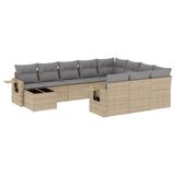 vidaXL 11-delige loungeset polyrattan beige met kussens