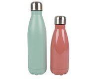 BIRAMBEAU Thermosfles, 2 stuks, 500 en 350 ml, roestvrij staal, herbruikbare drinkfles, koraal en groen