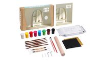 LET'S CLAY Pottery Kit, knutselset voor volwassenen, met luchtdrogende klei, gereedschap, verf, penselen en haken, luchtdroogkit voor het maken van een plank