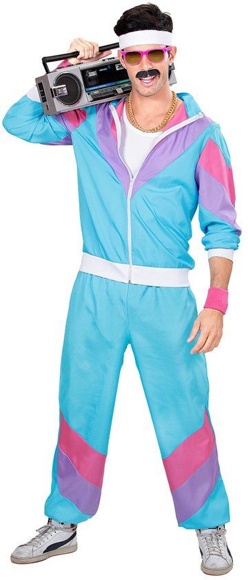 WIDMANN MILANO PARTY FASHION Jaren 80 Training - Maat (S) - Blauw/Multikleur - Print