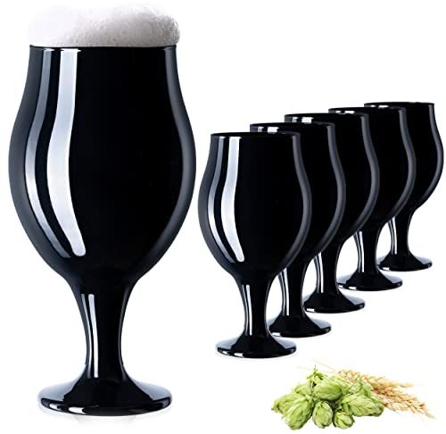 PLATINUX Zwarte biertulpen bierglazen set 6 stuks 450ml (max. 550ml) glas bierzwenker pilsglazen oud bierglas tulp