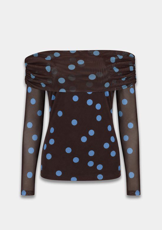 Harper & Yve JENNY-LS Dames Lange Mouwen Shirt Off Shoulder Blauw Gevlekt L