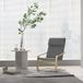 Fauteuil gris et naturel aspect lin avec appui-tête et accoudoirs en bois