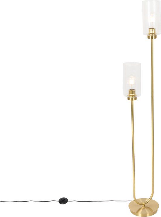 QAZQA Laura - Art Deco Floor Lamp | Standing Lamp - 2 Lights - H 148 cm - Gold - Living Room | Bedroom | Kitchen