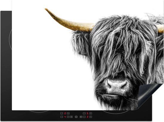 KitchenYeah® Inductie beschermer 71x52 cm - Schotse Hooglander - Zwart - Wit - Goud - Inductiebeschermer
