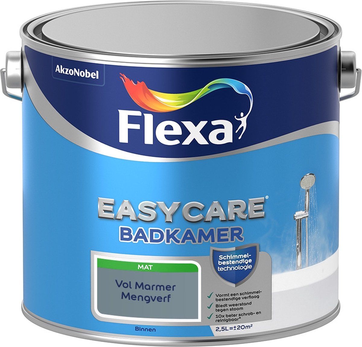 FLEXA Easycare Muurverf - Badkamer - Mat - Vol Marmer - 2,5 liter