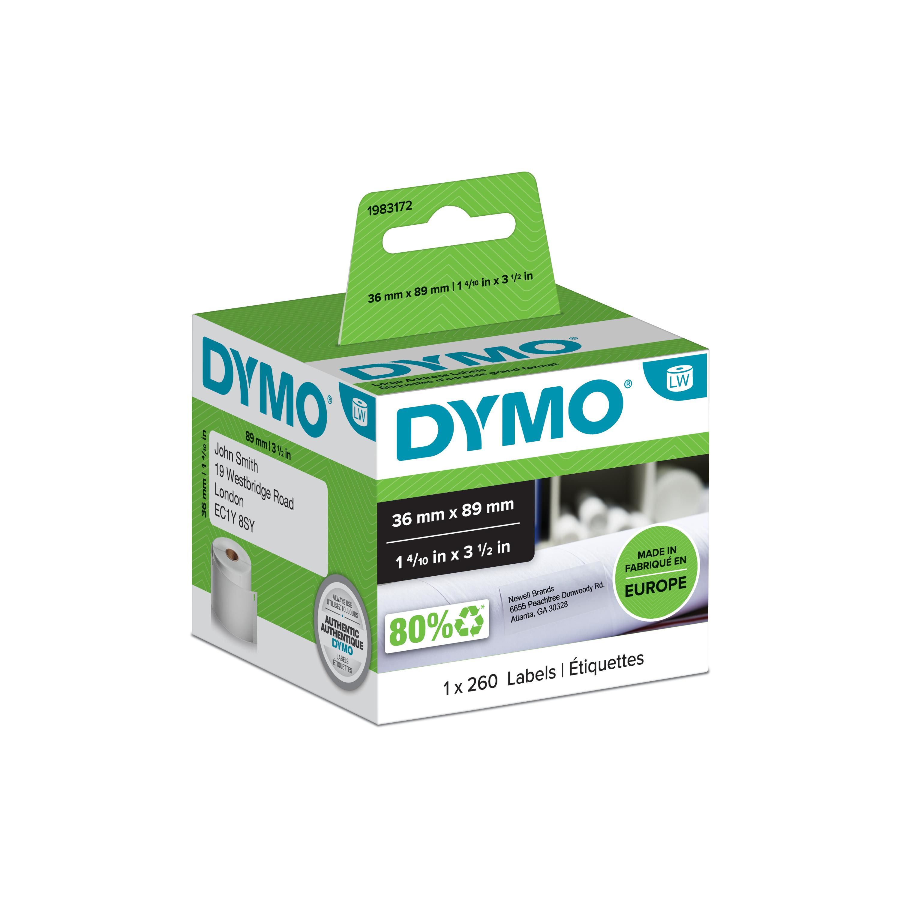 DYMO Large Address Labels - 36mm x 89mm - White - 260 Labels
