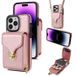 Étui tout-en-un iPhone 15 Pro avec portefeuille et dragonne - Or rose