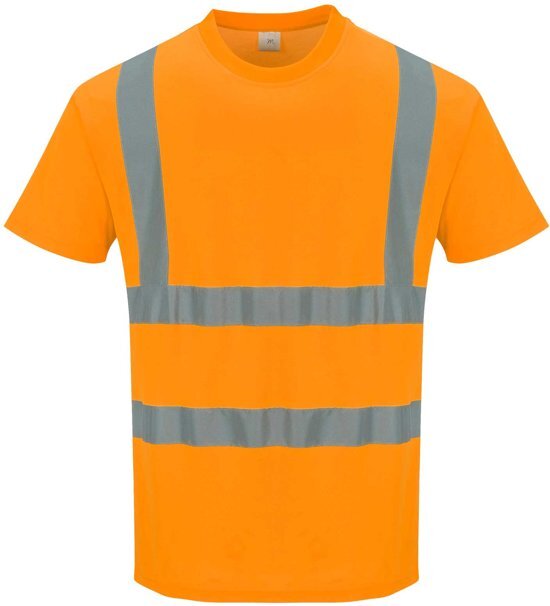 Portwest Katoen comfort Tshirt Oranje met korte mouw en reflectie strepen Maat S