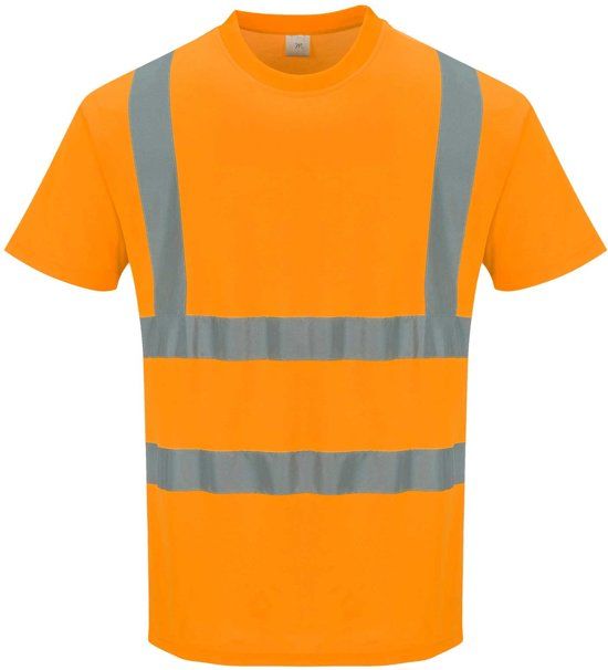 Portwest Katoen comfort T-shirt Oranje met korte mouw en reflectie strepen Maat S