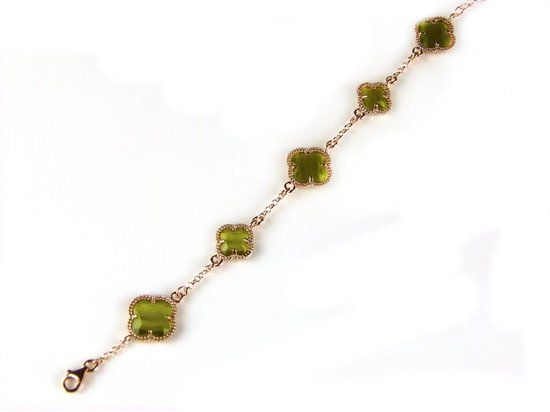 Model 5 Fiori Armband Zilver Roze Verguld Kaki - Schakelarmband - Groen - Vrouwen