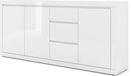 Bello Bianco IV Commode 195 cm dressoir highboard kast wit mat/wit hoogglans trois étagères, trois tiroirs italien