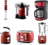 Westinghouse Retro 6-delige Set – Handmixer + Staafmixer + Blender 1,5L + Waterkoker 1,7L + Broodrooster 4 Sneden + Filter Koffiezetapparaat – Rood