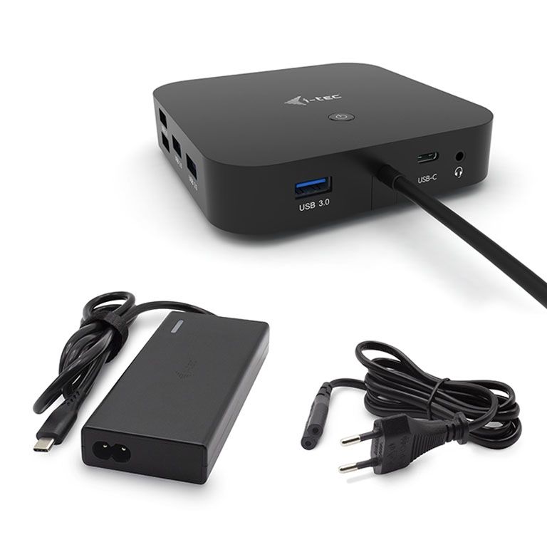 i-tec USB-C Dual Display Docking Station with Power Delivery 65W + Universal Charger 77W - Black