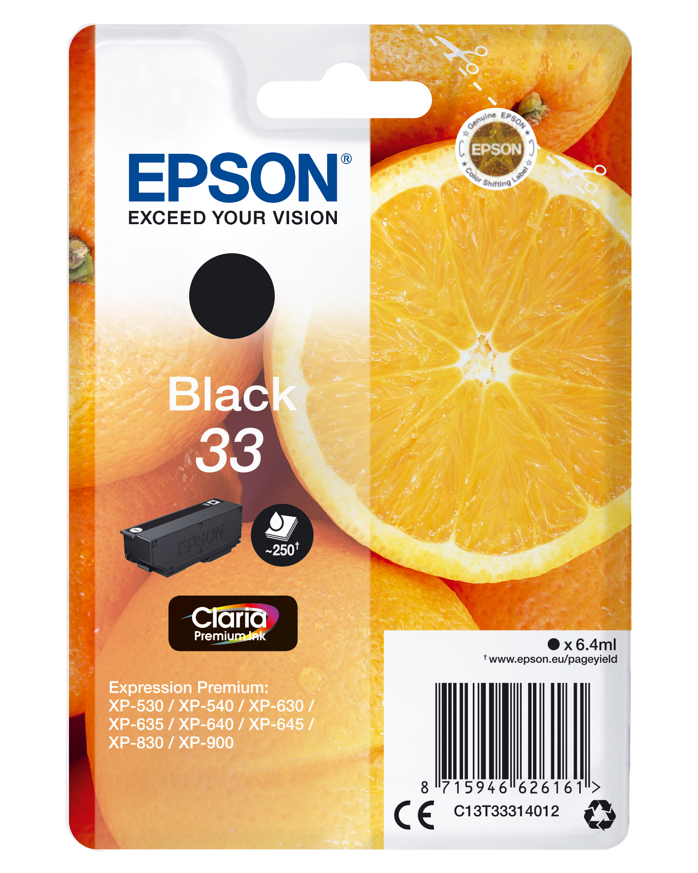 Epson Oranges Singlepack Black 33 Claria Premium Ink single pack / zwart