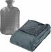 Atmosphera Fleece deken/plaid Blauwgrijs 125 x 150 cm en kruik 2 liter
